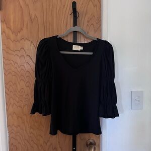 Nation LTD Black V-Neck Blouse with puffy Sleeves size small